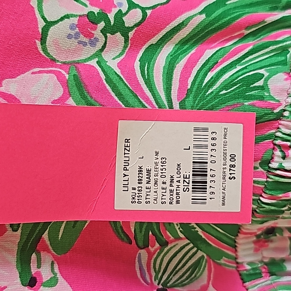 Lilly Pulitzer NWT Calla Long Sleeve V-Neck Dress Roxie Pink Worth A Look - Picture 8 of 8